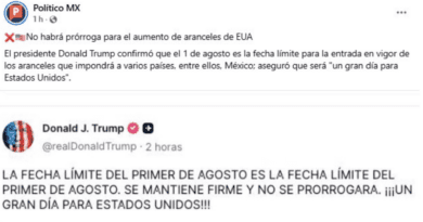 ANUNCIA #TRUMP QUE NO HABRÁ PRÓRROGA PARA AUMENTO DE ARANCELES A #MÉXICO
