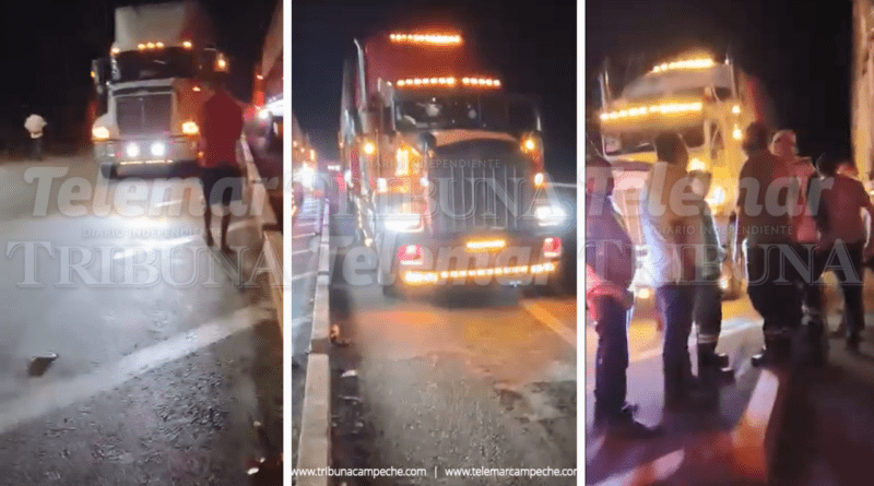 APEDREAN 4 TRÁILERES EN LA CAMPECHE-MÉRIDA, POR BACABCHÉN; CONDUCTORES TEMEN SEA ESTRATEGIA PARA OCASIONAR ACCIDENTE Y RAPIÑAR CARGA