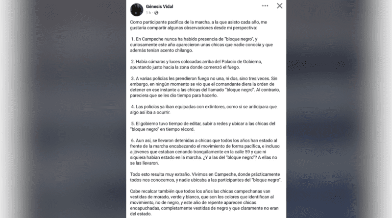 INTEGRANTES DEL “BLOQUE NEGRO” ERAN CHILANGAS Y PRENDIERON FUEGO A POLICÍAS, PERO NINGUNA FUE DETENIDA: GÉNESIS VIDAL; “DETUVIERON A INOCENTES”