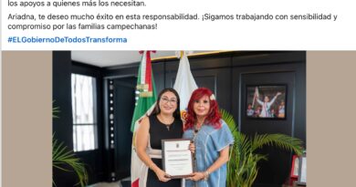 LAYDA SANSORES NOMBRA A ARIADNA DUMANI COMO NUEVA TITULAR DE LA SECRETARÍA DE BIENESTAR